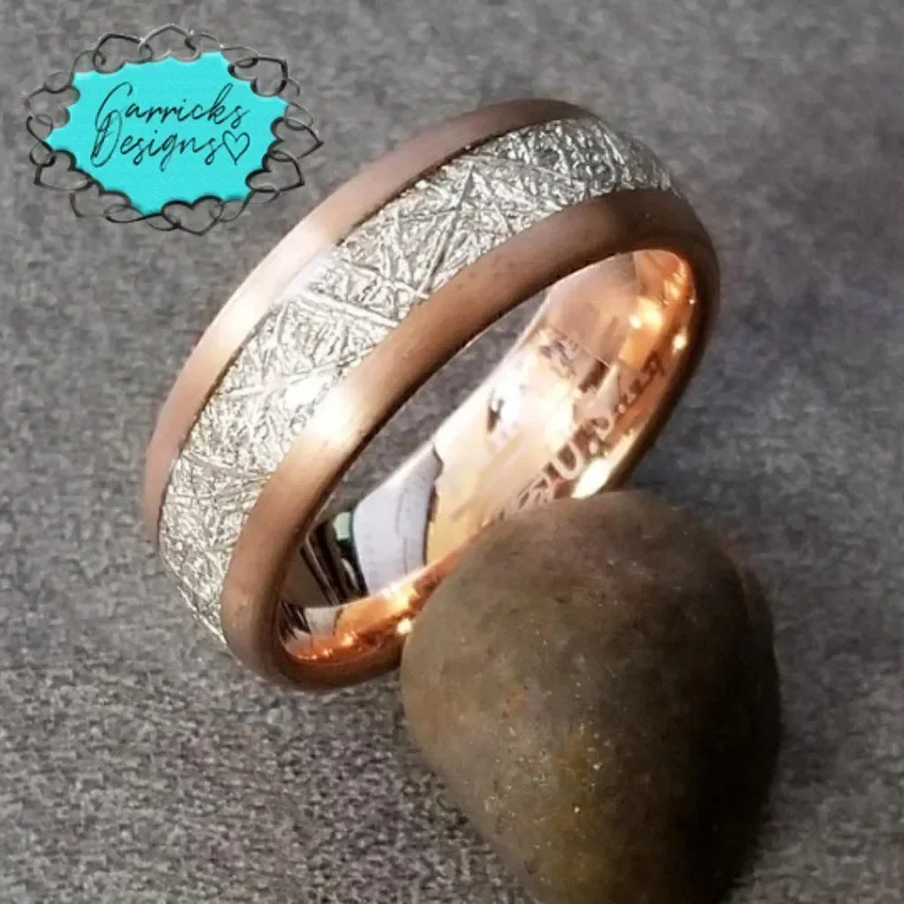 Men's Real Gold Tungsten Wedding Ring Meteor Inlay 14k Gold coated
